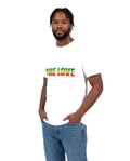 AI-generated model wearing One Love Unisex Ultra Cotton T-Shirt, studio front view