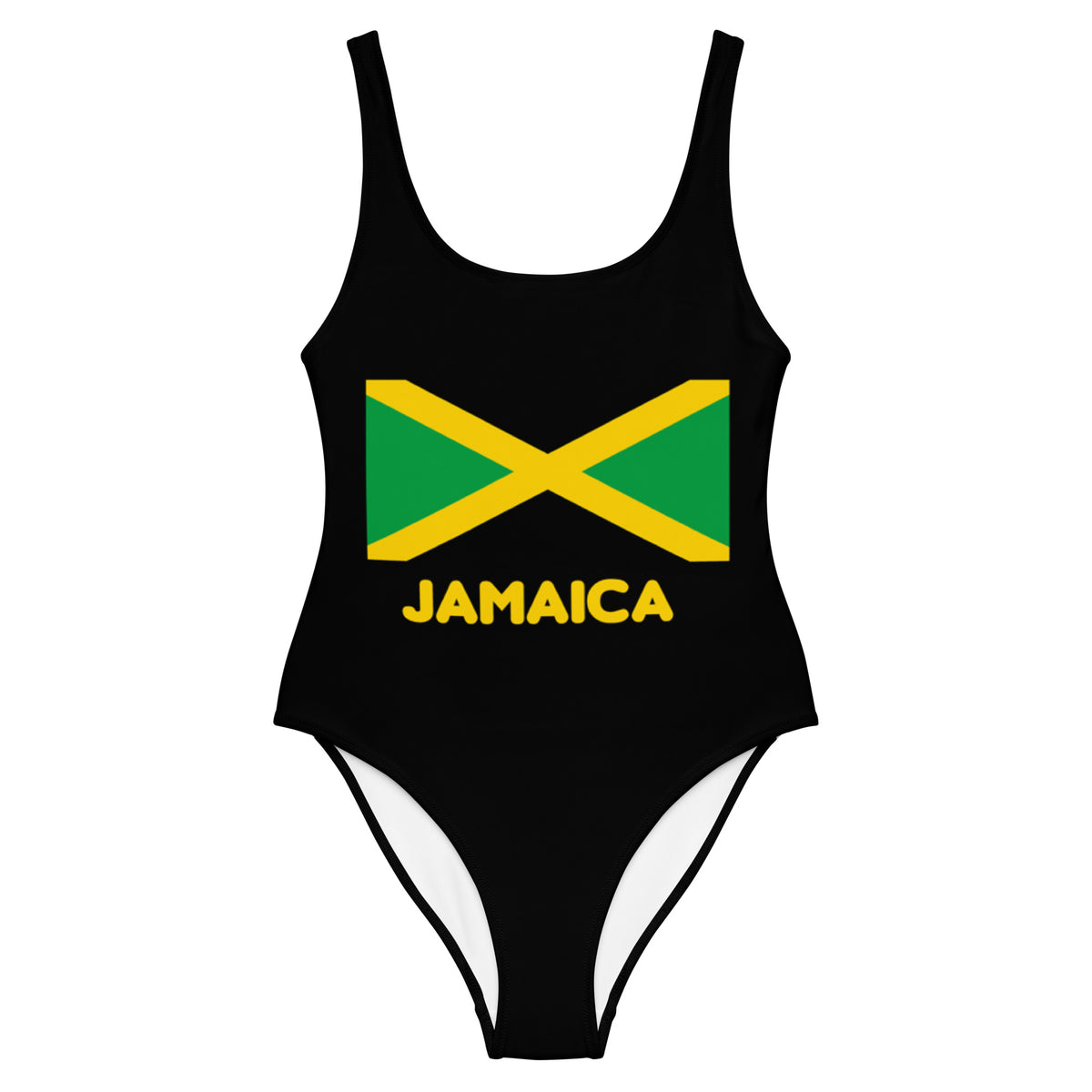 Jamaica One-Piece Swimsuit – Black Flag Logo, Plain Back
