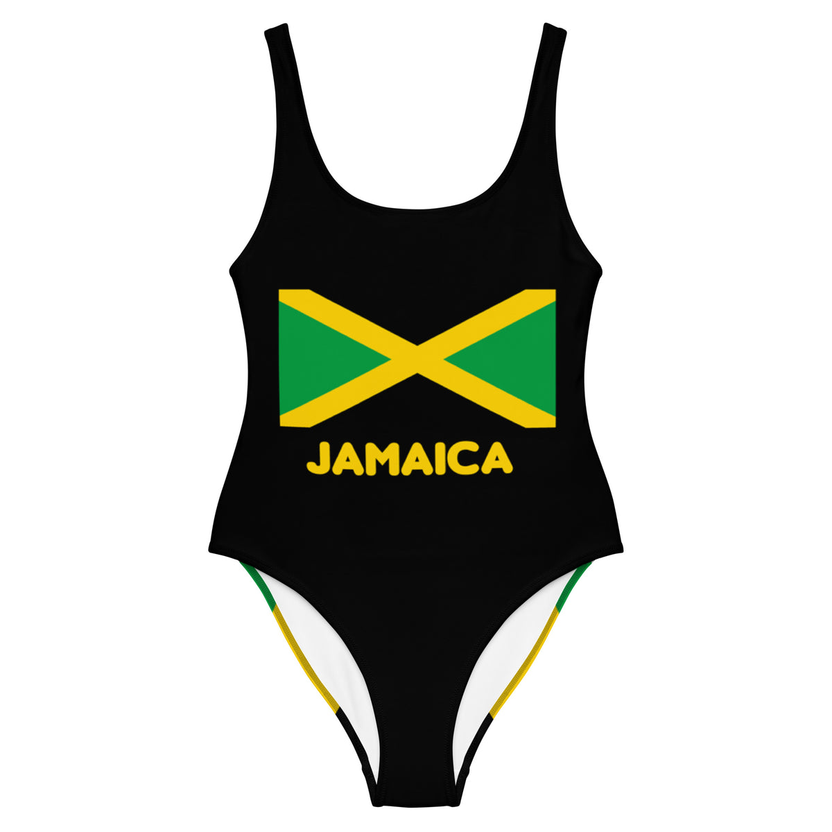 Jamaica One-Piece Swimsuit – Black Flag Logo, Flag Back
