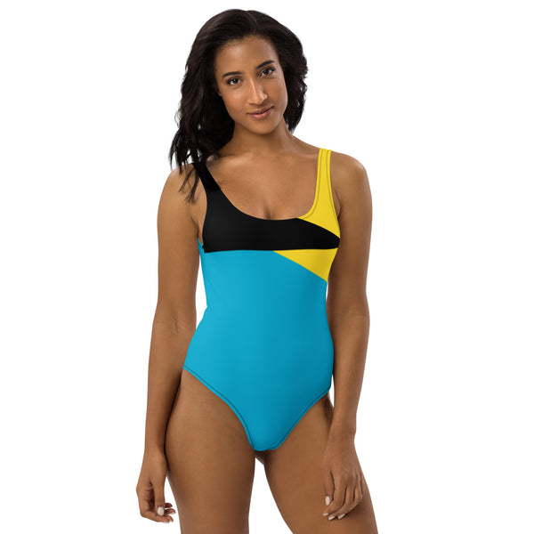 The Bahamas One-Piece Swimsuit – Aqua Flag Neckline