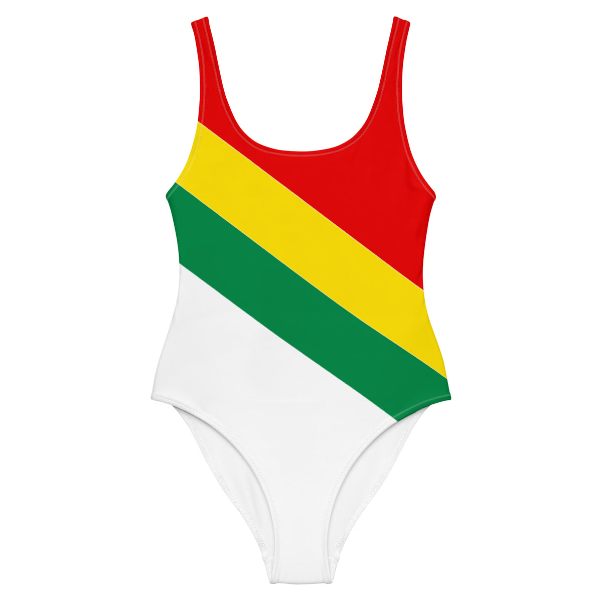 Jamaica Rasta Colors One-Piece Swimsuit – White Diagonal Stripe