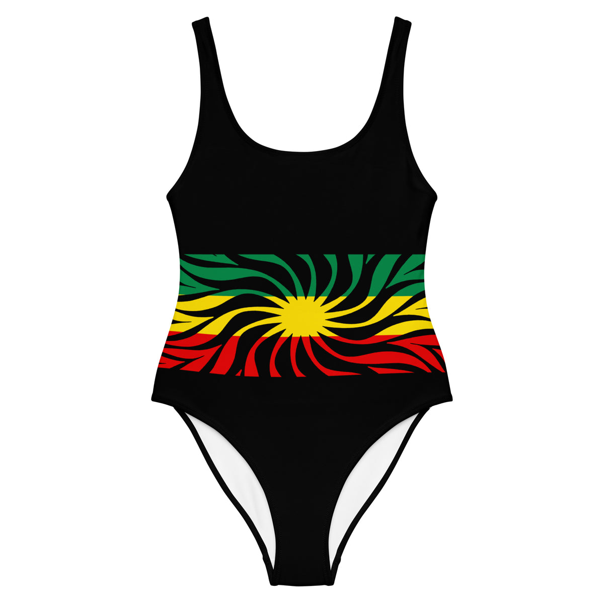 Jamaica Rasta Colors One-Piece Swimsuit – Black Sunburst