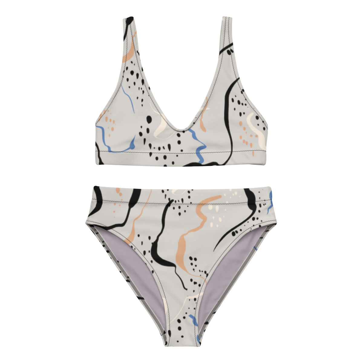 High-Waisted Bikini – Abstract Line Art