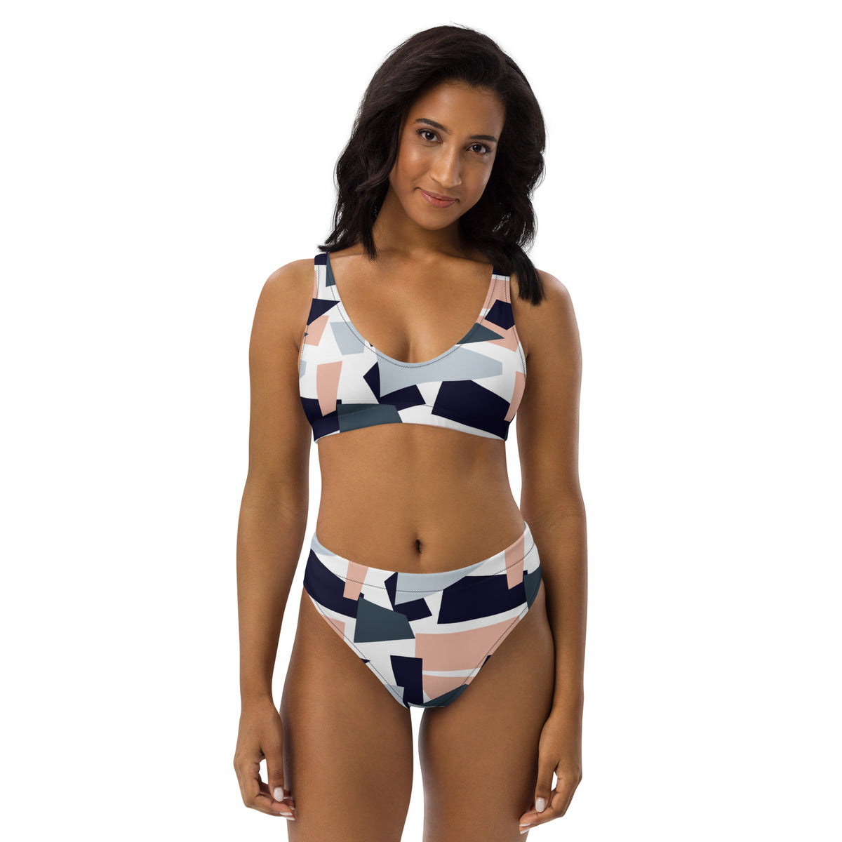 High-Waisted Bikini – Blush Geometric