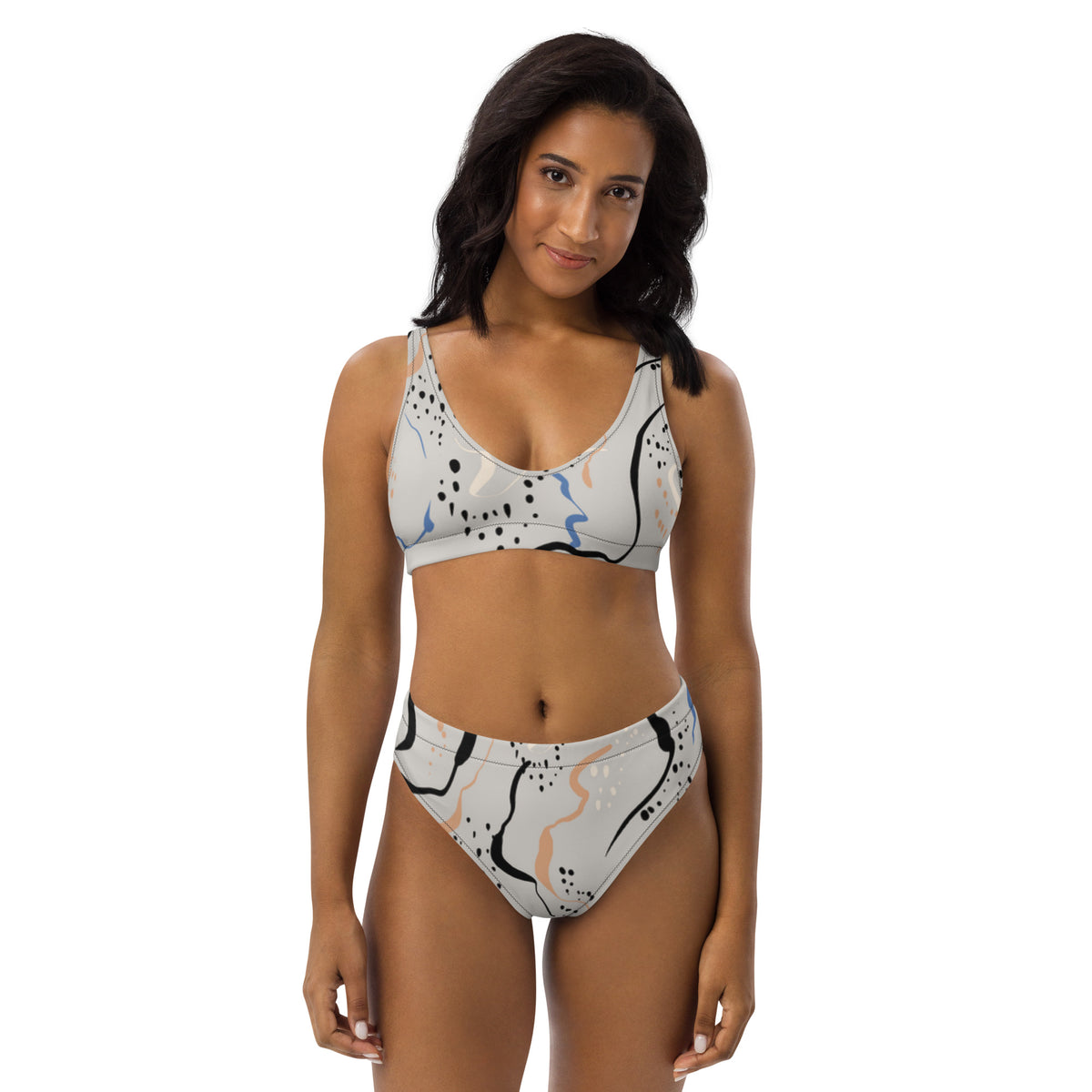 High-Waisted Bikini – Abstract Line Art