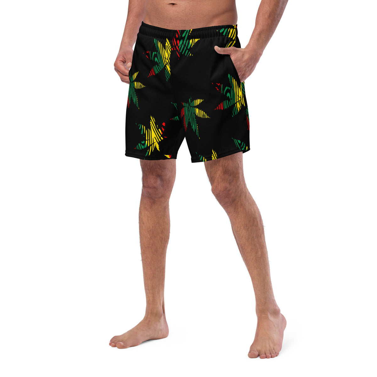 Jamaica Men's Swim Trunks – Black Leaf Print
