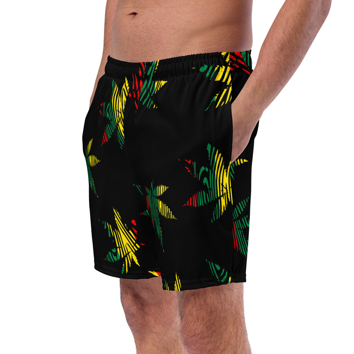 Jamaica Men's Swim Trunks – Black Leaf Print