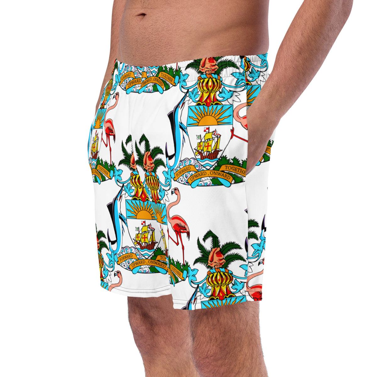 The Bahamas Men's Swim Trunks – All-Over Coat of Arms
