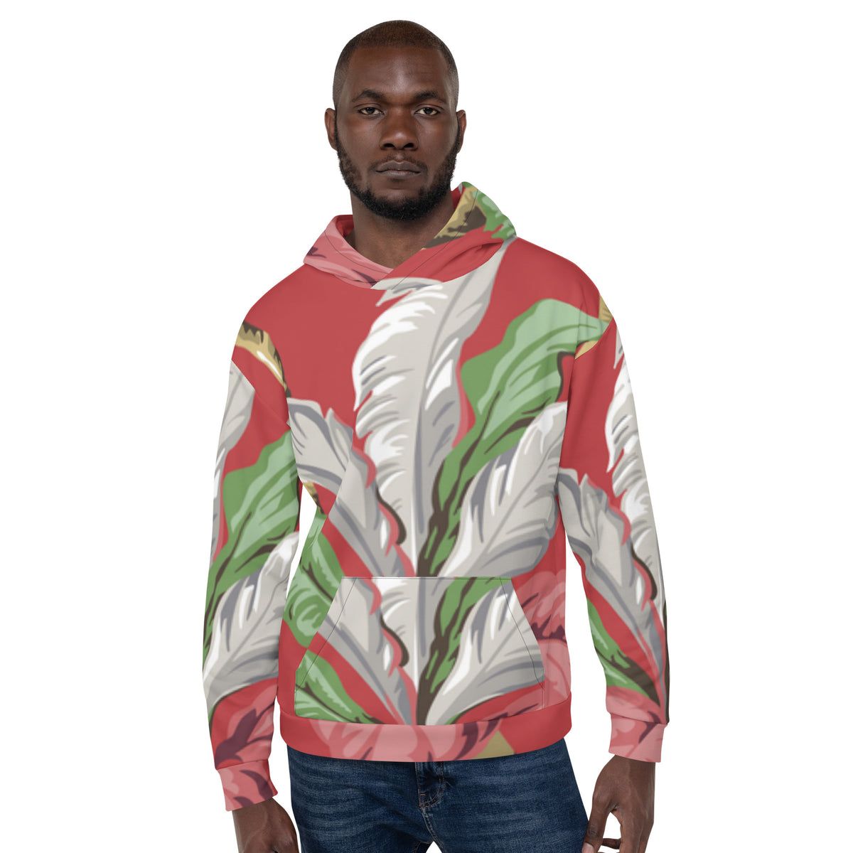 Inspire Unisex Hoodie – Red Palm Leaf