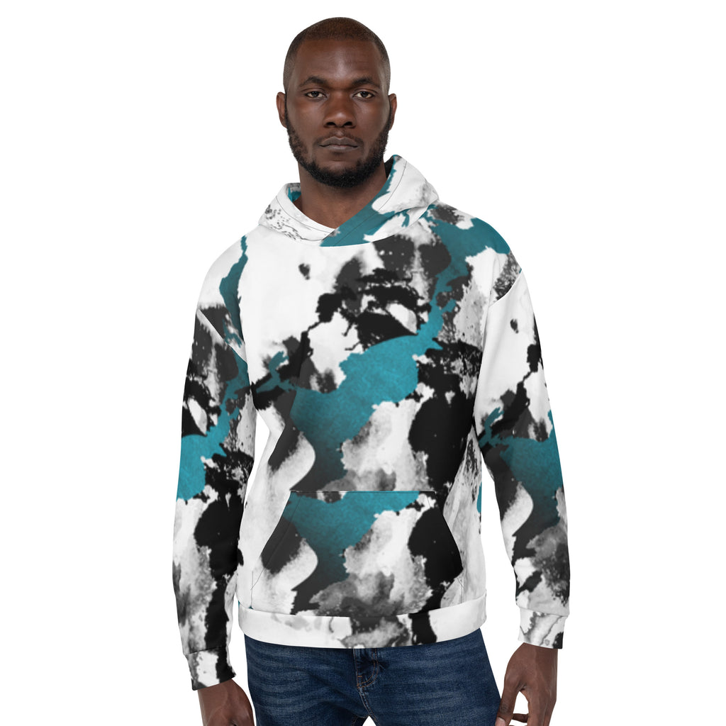 Inspire Unisex Hoodie – Teal Ink Splash