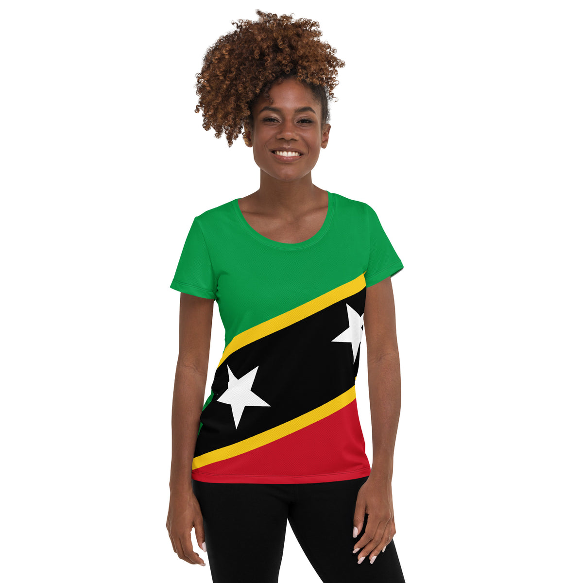 Saint Kitts and Nevis Women's Athletic T-Shirt – Green Sleeves