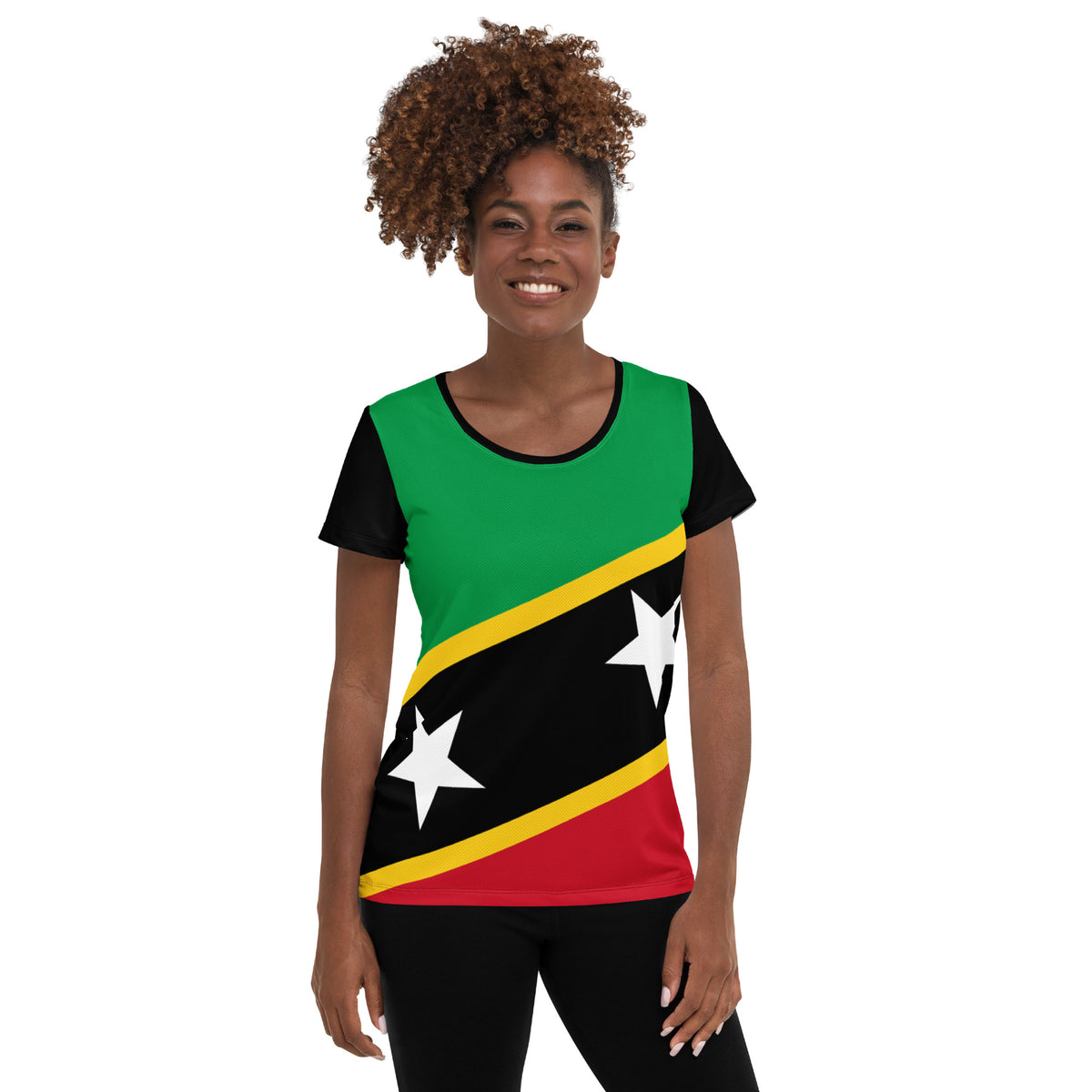 Saint Kitts and Nevis Women's Athletic T-Shirt – Black Sleeves