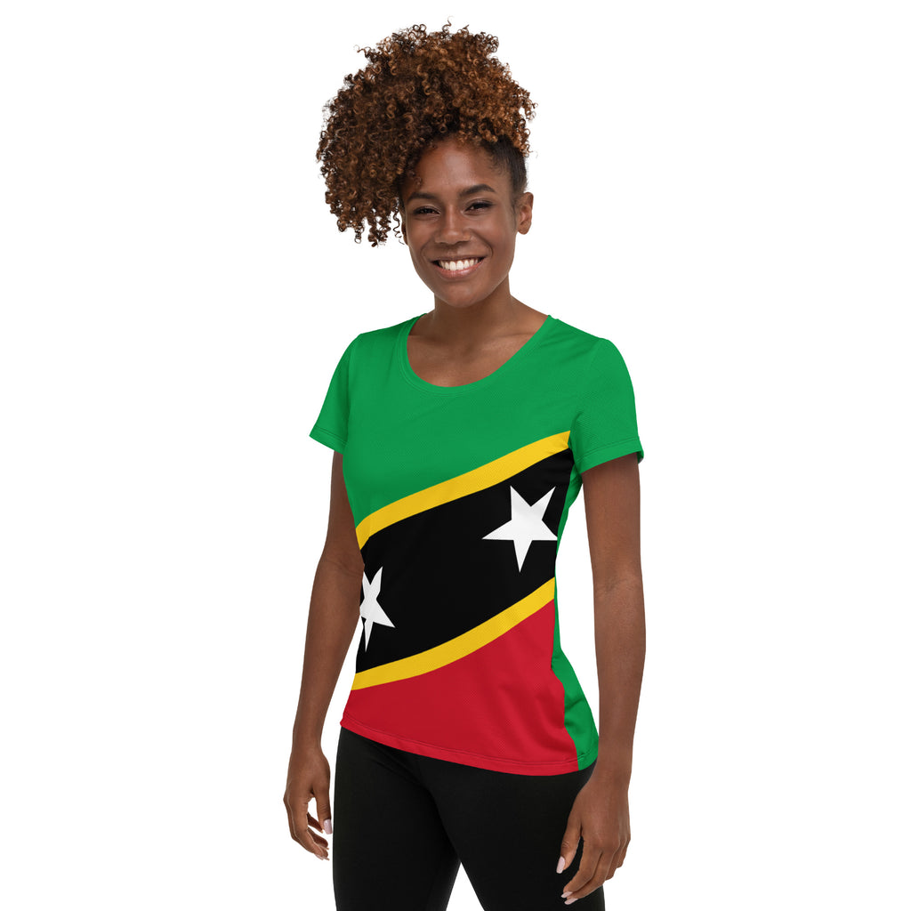 Saint Kitts and Nevis Women's Athletic T-Shirt – Green Sleeves