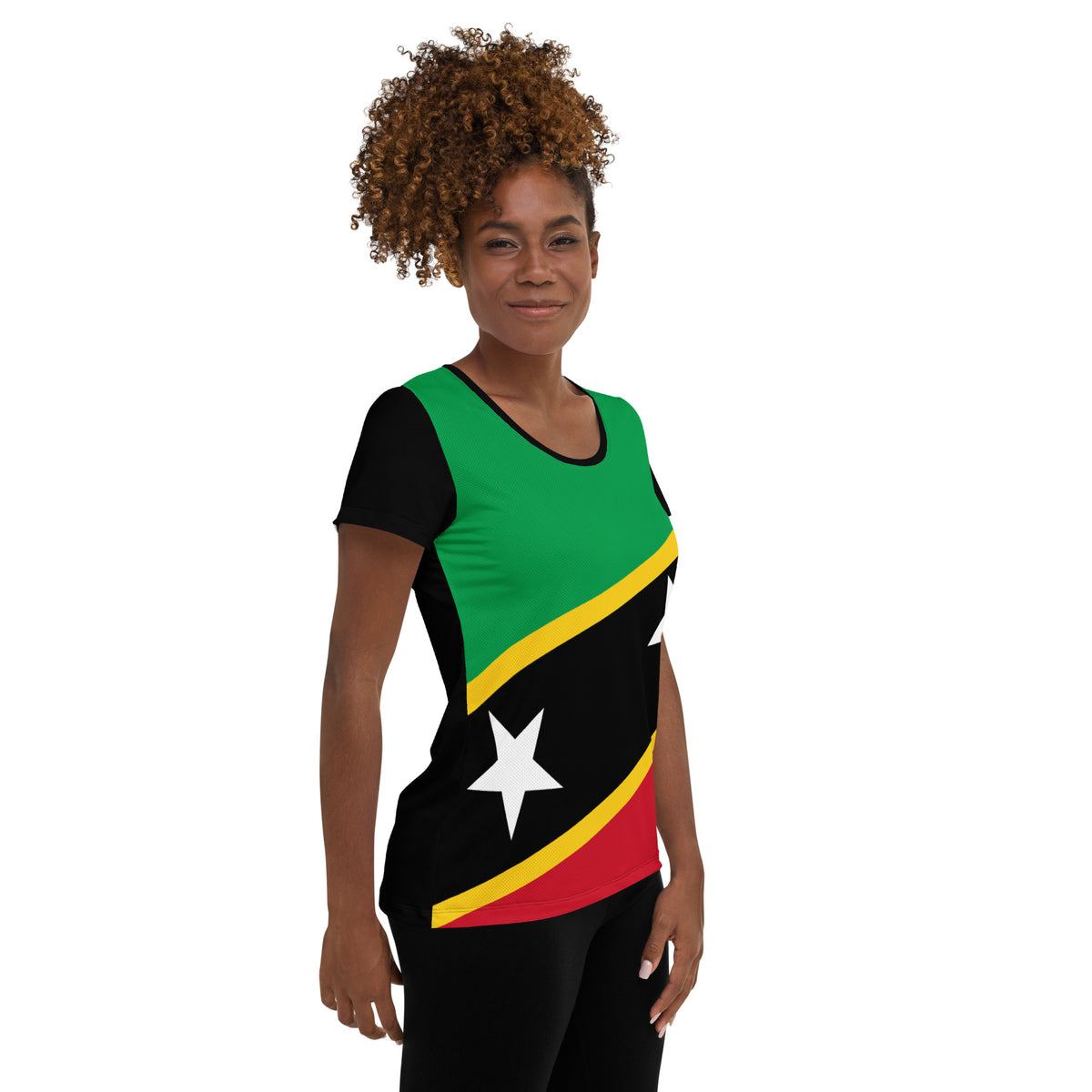 Saint Kitts and Nevis Women's Athletic T-Shirt – Black Sleeves