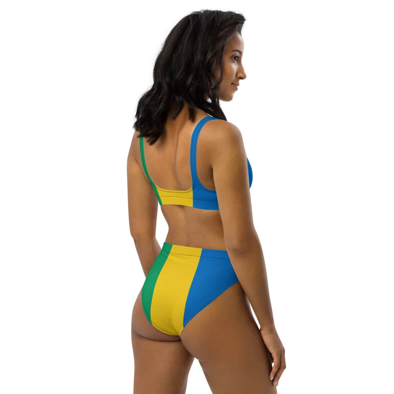 Saint Vincent and the Grenadines High-Waisted Bikini – Tricolor Stripe