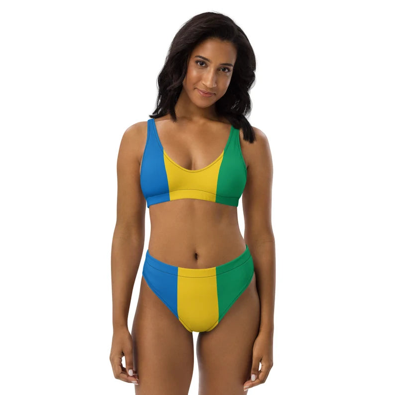 Saint Vincent and the Grenadines High-Waisted Bikini – Tricolor Stripe