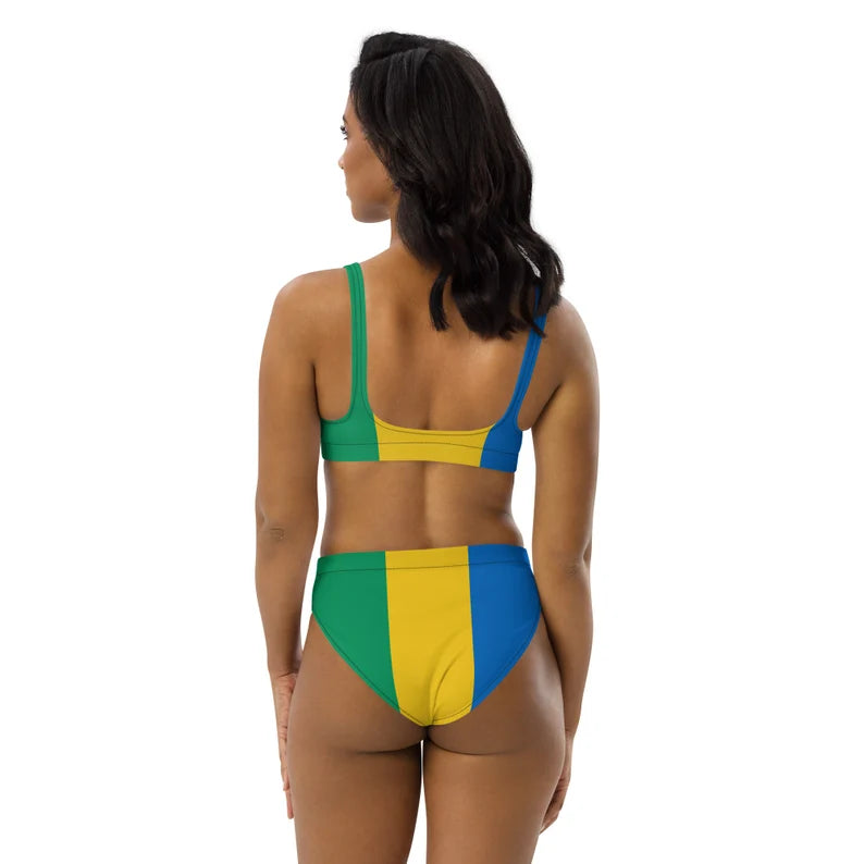 Saint Vincent and the Grenadines High-Waisted Bikini – Tricolor Stripe