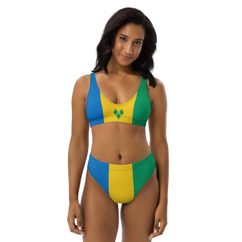 Saint Vincent and the Grenadines High-Waisted Bikini – Full Flag